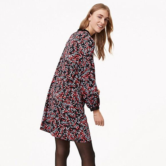 LOFT Berry Velvet Trim Floral Cutout Shift dress NWT - Picture 4 of 5